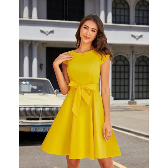 Women's Vintage 1950s Cap Sleeve A Line Cocktail Dress Retro Prom - Picture 2 of 7